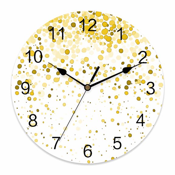 Wall Clock Yellow Polka Dot Clocks PVC Silent Non-Ticking Battery Operated Decorative Abstract Art Round Clock for Home Living Room Kitchen Bedroom Office School Wall Decor 10 Inch
