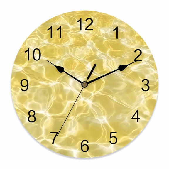 Wall Clock Yellow Ripples Clocks PVC Silent Non-Ticking Battery Operated Decorative Coastal Waves Swimming Pool Round Clock for Home Living Room Kitchen Bedroom Office School Wall Decor 10 Inch