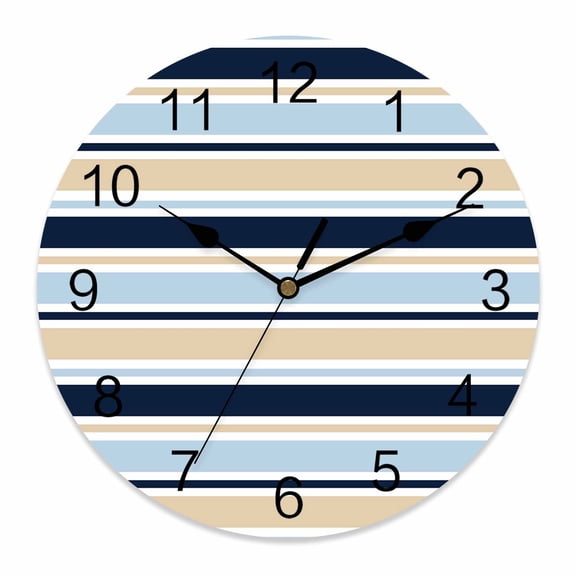 Wall Clock Yellow Stripes Clocks PVC Silent Non-Ticking Battery Operated Decorative Navy Blue Classic Striped Round Clock for Home Living Room Kitchen Bedroom Office School Wall Decor 10 Inch