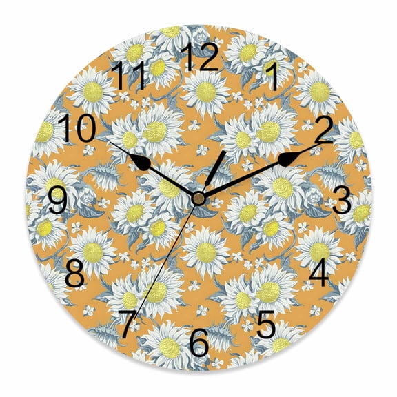Wall Clock Yellow Sunflower Clocks PVC Silent Non-Ticking Battery Operated Decorative Farmhouse Floral Plant Round Clock for Home Living Room Kitchen Bedroom Office School Wall Decor 10 Inch
