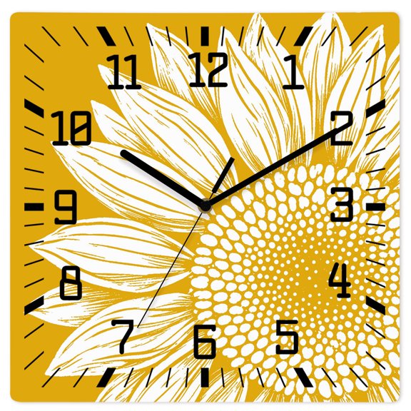 Wall Clock Yellow Sunflower Operated Square Clocks Wooden Silent Non-Ticking Wallclock 12 Inch Summer Petals Floral Wood Wall Clock for Living Room Bedroom Office Shool Home Decor
