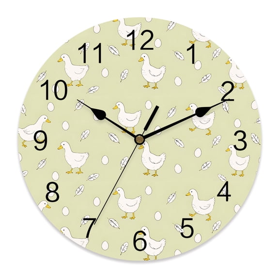 Wall Clock Yellow White Goose Clocks PVC Silent Non-Ticking Battery Operated Decorative Small Eggs Floating Feathers Round Clock for Home Living Room Kitchen Bedroom Office School Wall Decor 10 Inch