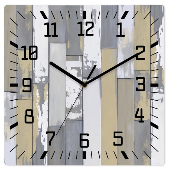 Wall Clock Yellow Wood Grain Operated Square Clocks Wooden Silent Non-Ticking Wallclock 10 Inch Retro Rustic Wooden Plank Wood Wall Clock for Living Room Bedroom Office Shool Home Decor