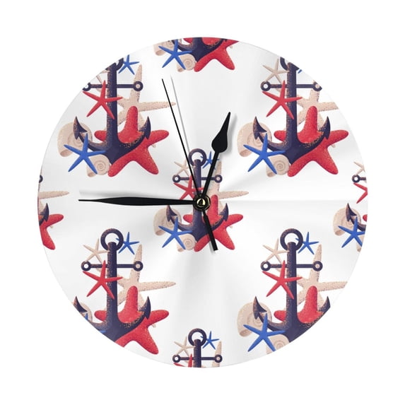 Wall Clock, anchor seashells starfishes Retro Wall Clocks Battery Operated Silent Kitchen Office Wall Clock Decorative, Wall Clock for School Classroom Living Room Bedroom Home Decor