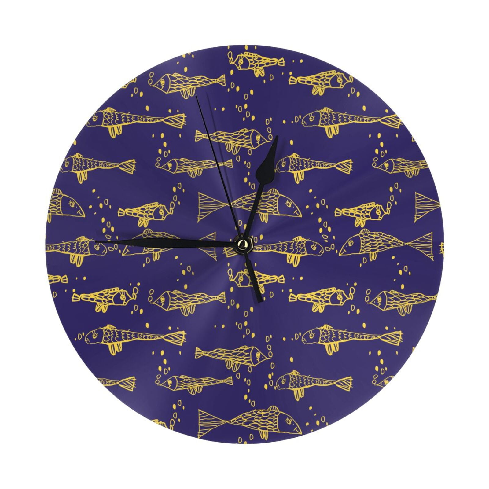 Wall Clock, cartoon golden fish Wall Clocks Battery Operated Silent ...