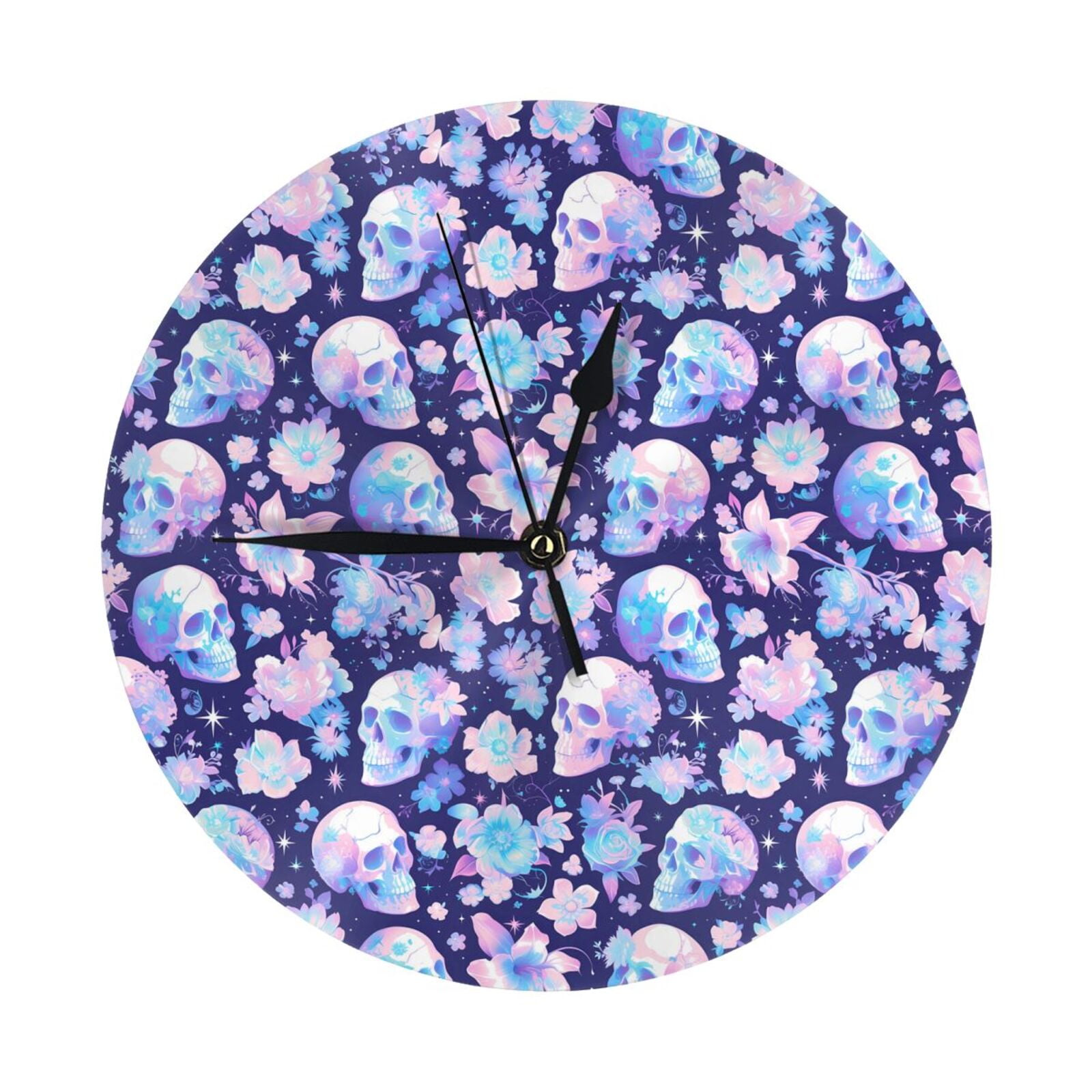Wall Clock, flower Skull starry sky Wall Clocks Battery Operated Silent ...