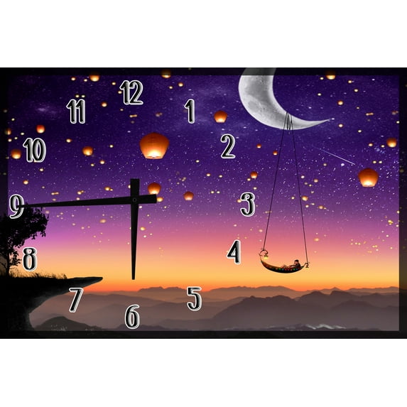 Wall Clock on Wood Lanterns to Release in Sky Moon Misc Large Clock Wall Art 12 x 18 Inch Home Decor