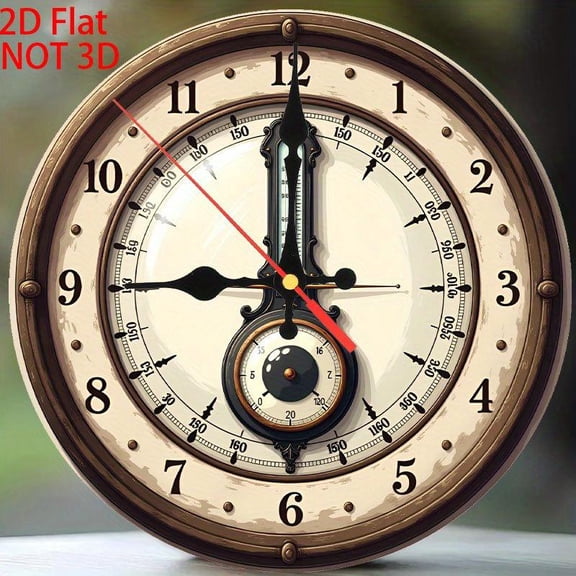 Wall Clock with Silent Quartz Movement, 9.8 in Vintage 2D Print Beige Home Decor Clock
