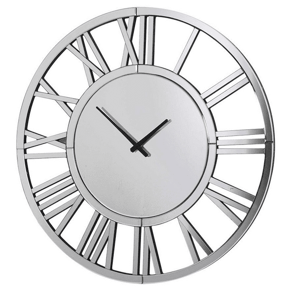 Wall Clocks 24" Large Wall Clock Decorative, Mirrored Wall Clock for Living Room Decor, Big Silver Modern Wall Clocks Decor, Hour and Minute Hand, Battery Operated,Table Clocks