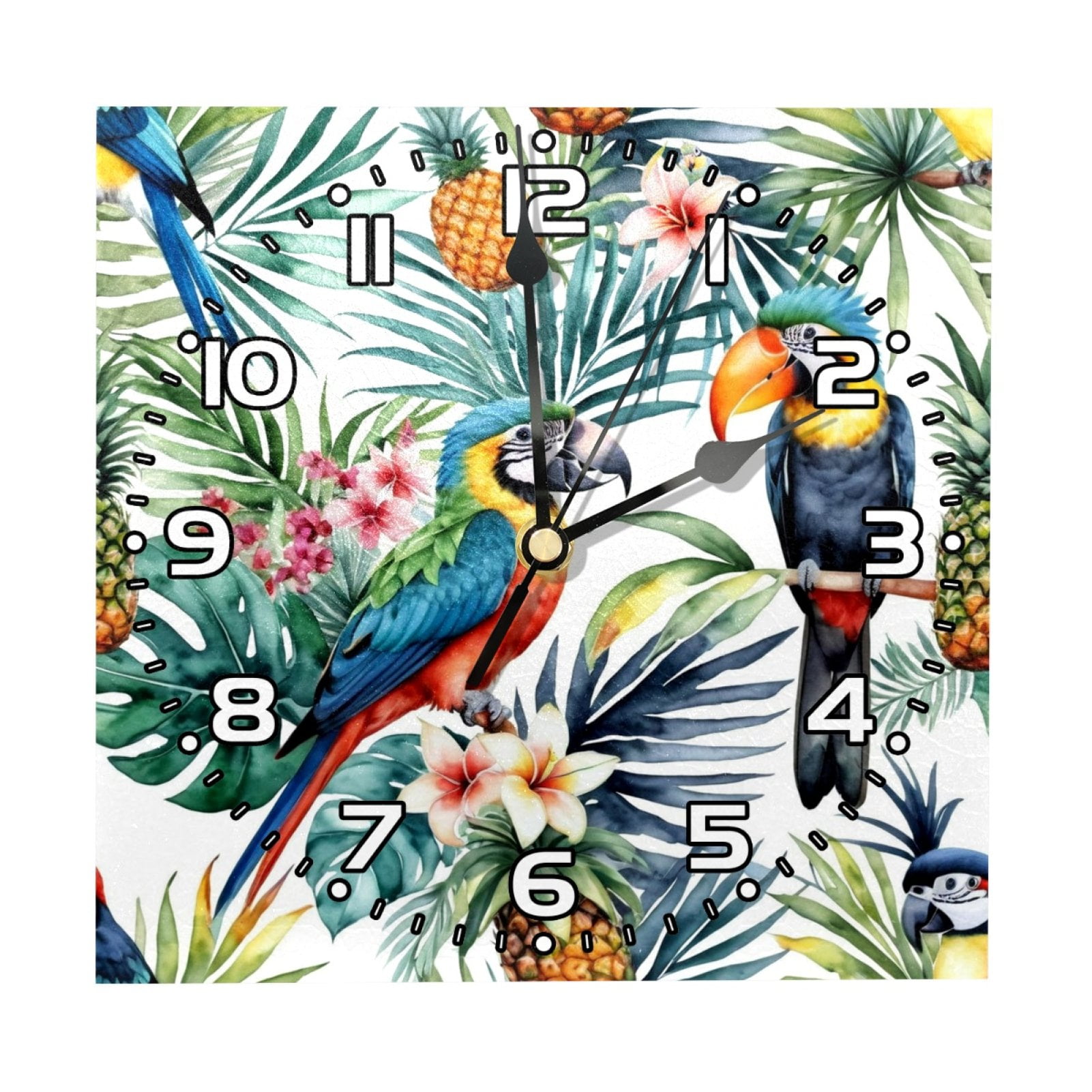 Wall Clocks Battery Operated Modern Clocks Square Silent Clock 787 In Toucans And Pineapple 0366