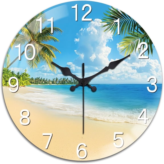 Wall Clocks Battery Operated Ocean 12 Inch Glass Wall Clock Non Ticking