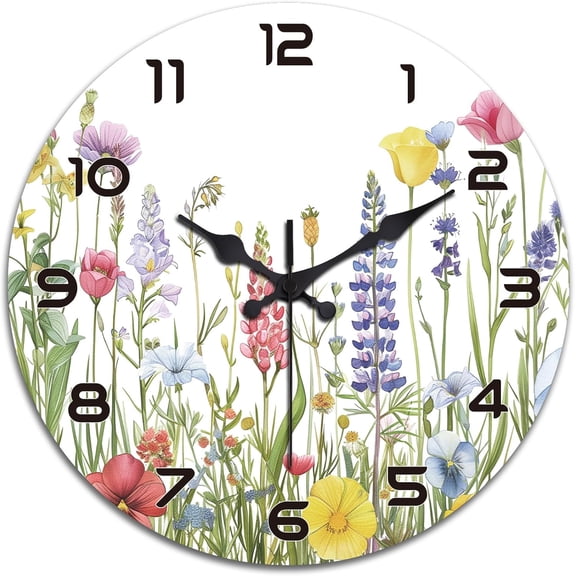 Wall Clocks Battery Operated Wildflowers 12 Inch Glass Wall Clock Non Ticking