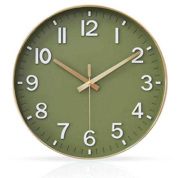 Wall Clocks Battery Operated for Living Room Kitchen 12" Silent Non Ticking Modern Wall Clock for Bedroom Office Decor Olive Green