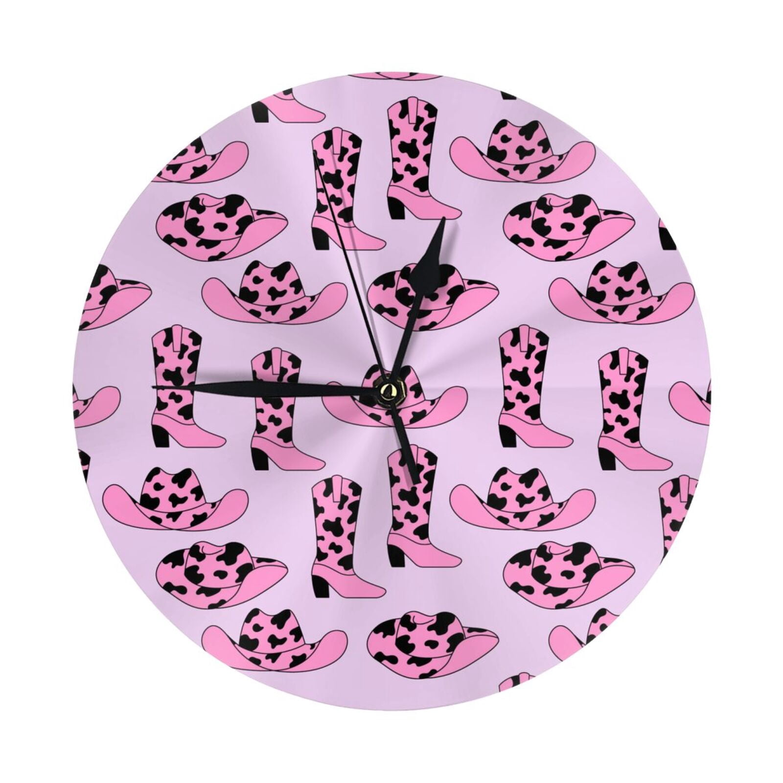 Cowboy Boot Clock Wall Clocks Battery Operated, western cow pink cowboy boots hat 9.8 ...