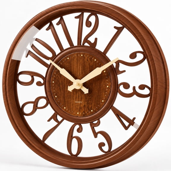 SANMADROLA Wall Clocks Battery Operated, 12 Inch Silent Non Ticking Wall Clock Vintage Faux Wood Grain Cutout Decorative Clock for Home Decor Living Room Garden Farmhouse Office Kitchen Decoration