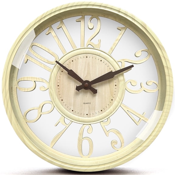 SANMADROLA Wall Clocks Battery Operated 12 Inch Silent Non Ticking Vintage Faux Wood Grain Cutout Decorative Clock for Home Decor Living Room Garden Farmhouse Office Kitchen Decoration
