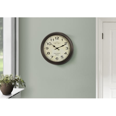 Wall Clocks Clocks, 16" Round, Wall Clock, Antique Brown, Transitional,Table Clocks