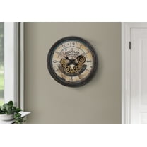 Wall Clocks Clocks, 20" Round, Gear Mechanism, Wall Clock, Brown, Transitional,Table Clocks
