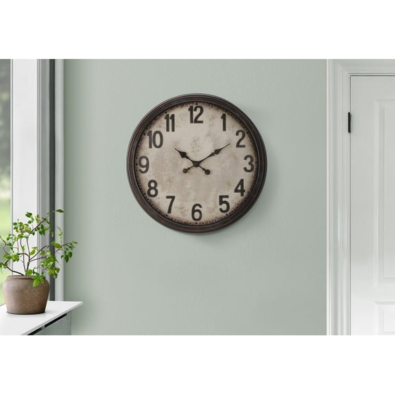 Wall Clocks Clocks, 20" Round, Wall Clock, Antique Brown, Transitional,Table Clocks