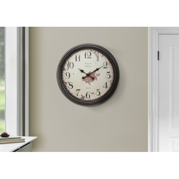 Wall Clocks Clocks, 20" Round, Wall Clock, Brown, Transitional,Table Clocks