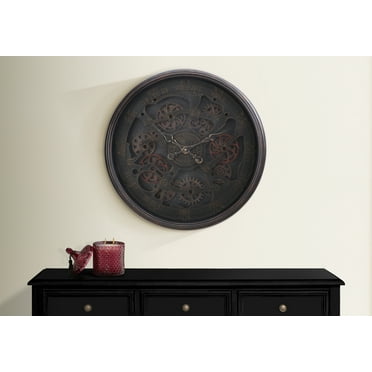 Wall Clocks Clocks, 30" Round, Gear Mechanism, Large Oversized, Wall Clock, Black, Transitional,Table Clocks