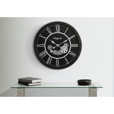 Wall Clocks Clocks, 30" Round, Gear Mechanism, Large Oversized, Wall Clock, Black, Transitional,Table Clocks