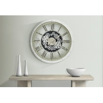 Wall Clocks Clocks, 30" Round, Gear Mechanism, Large Oversized, Wall Clock, White, Transitional,Table Clocks