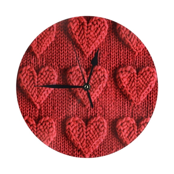 Wall Clocks Knitted Red Heart Pattern (3) Decorative for Living Room Kitchen Home Bedroom