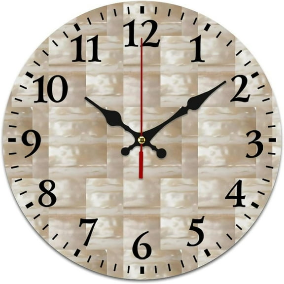 Wall Clocks Mother of Pearl Beige Battery Operated Silent Non-Ticking Clock Decorative for Home Kitchen Living Room Office (10 Inch), 25cm/9.84in
