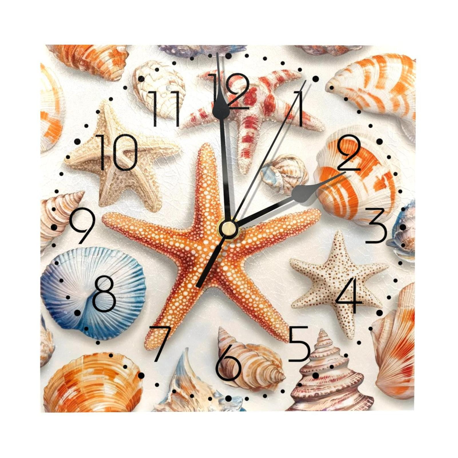 Wall Clocks, Sea Shells Starfish and Conch Battery Operated Number ...