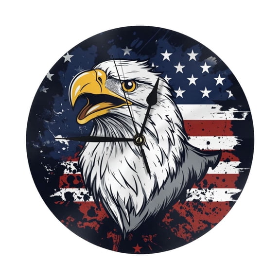 Wall Clocks eagle, america flag background Decorative for Living Room Kitchen Home Bedroom