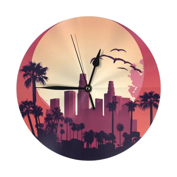 Wall Clocks sunset city skyline (2) Decorative for Living Room Kitchen Home Bedroom