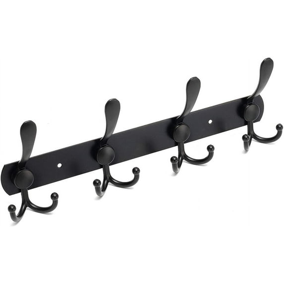 Wall Coat Rack, Design Wall Coat Rack with Two-Way Carbon Steel, Solid Bathroom Coat Racks for Bedroom Office Foyer Black (4 Hooks)