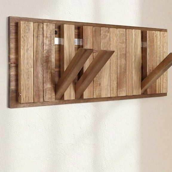 Wall Coat Rack for Entryway: Rustic Wooden Folding 8 Hooks Mount 16.5inch Decorative Piano Hanger for Farmhouse Hallway Bathroom for Towel Backpack Jacket (Neat Style)