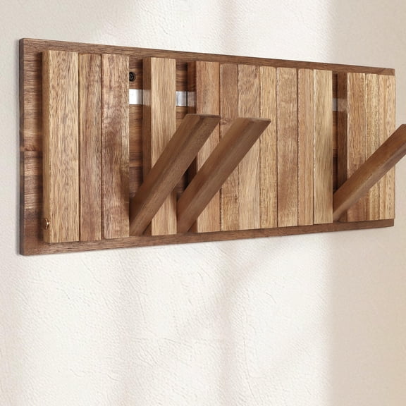 Wall Coat Rack For Entryway: Rustic Wooden Folding 8 Hooks Mount 16.5inch Decorative Piano Hanger Farmhouse Hallway Bathroom Towel Backpack Jacket (neat Style)