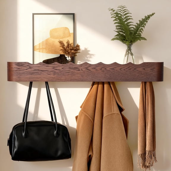 Wall Coat Rack Floating Shelves - Modern Coat Rack Wall Mount with Storage Entryway Shelf, 20 Inch, 8 Hidden Hooks