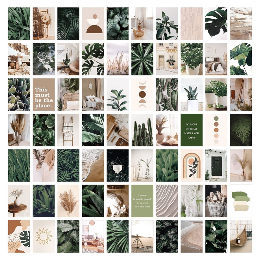Beige and Green Botanical Boho Wall Collage Kit, 70 Pieces