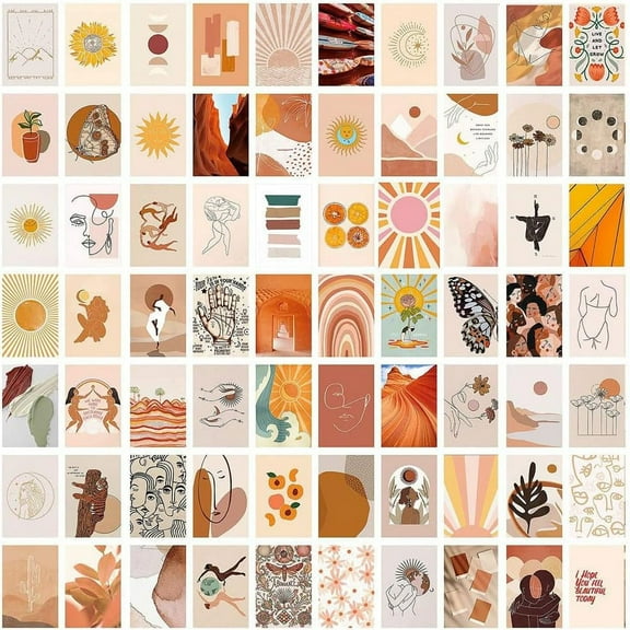 Wall Collage Kit Aesthetic Picures, 70 pcs Aesthetic Picture for Wall Collage, Warm Color Room Decor for Girls, beige boho Room Decor Aesthetic suitable for boys and girls room