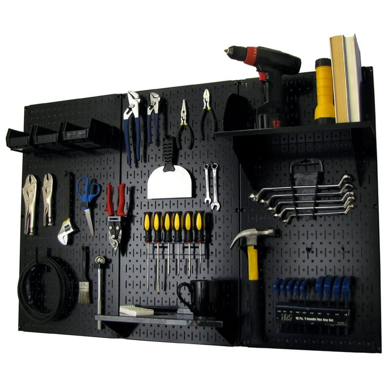 4ft Metal Pegboard Standard Tool Storage Kit - Black Toolboard with Black Hooks and Accessories 4ft Metal Pegboard Standard Tool Storage Kit - Black Toolboard with Black Hooks and Accessories