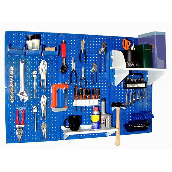 Wall Control 4ft Metal Pegboard Standard Tool Storage Kit - Blue Toolboard & White Accessories