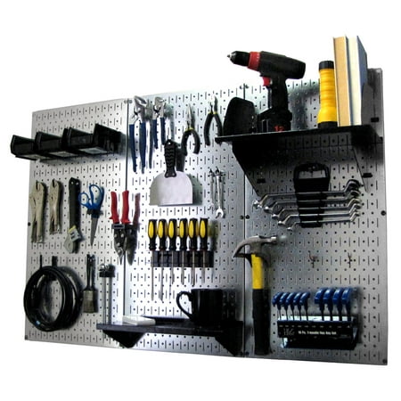 Wall Control 4ft Metal Pegboard Standard Tool Storage Kit - Galvanized Metallic Toolboard & Black Accessories
