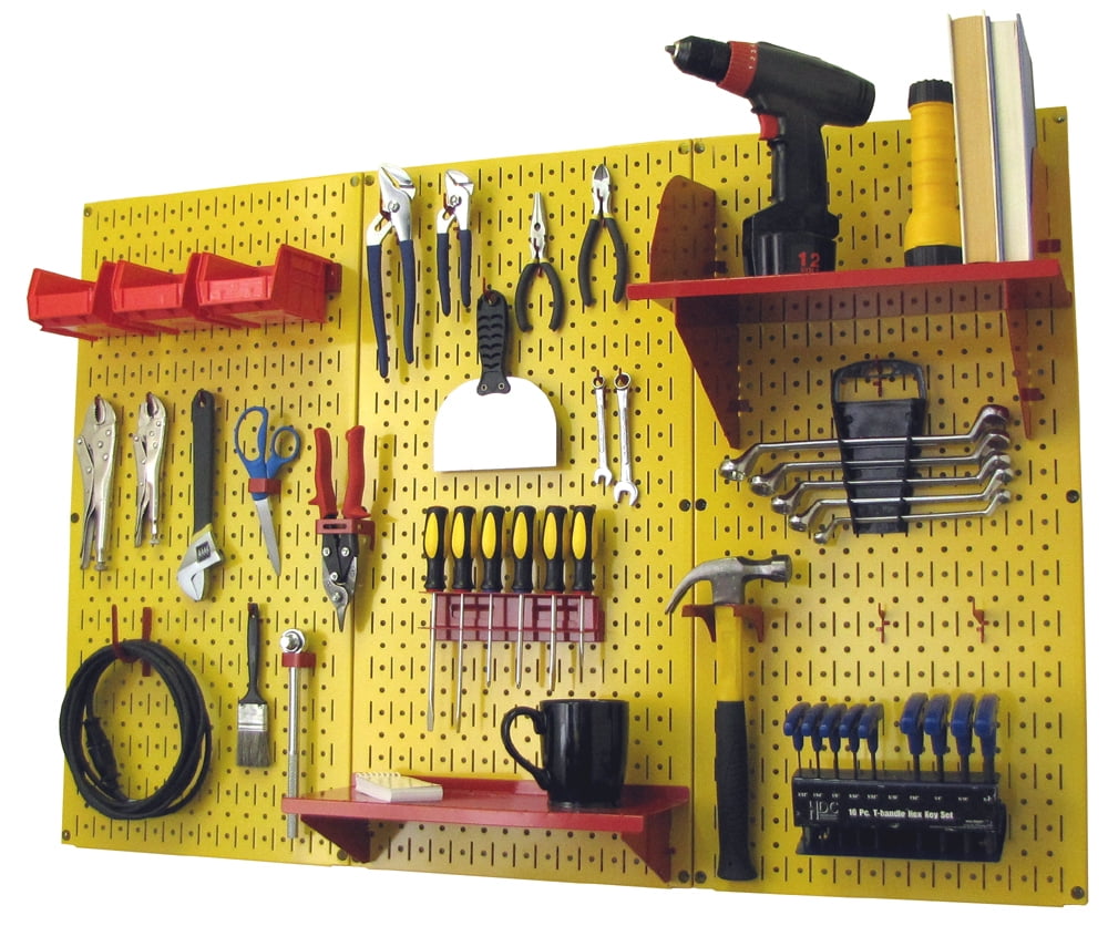 Wall Control 4ft Metal Pegboard Standard Tool Storage Kit Yellow