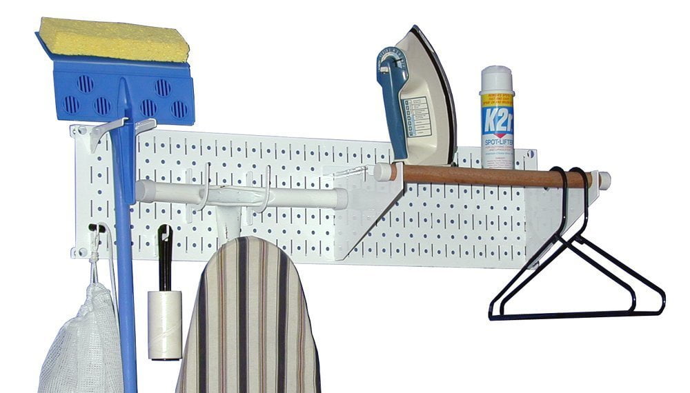 Wall Control Basic Pegboard Laundry Room Organizer Rack – White Laundry Room Pegboard with White Accessories