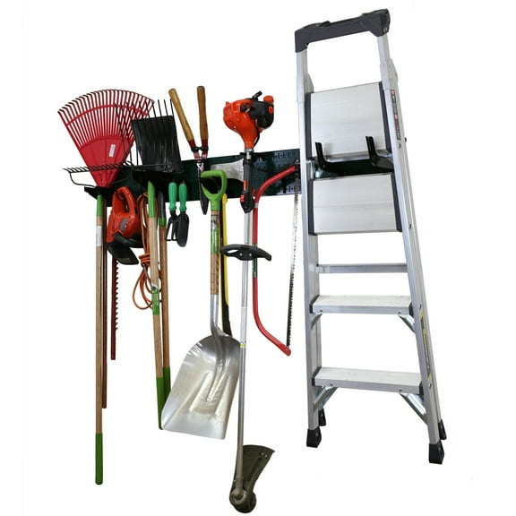 Wall Control Garage Storage Rack Lawn & Garden Tool Organization Wall Mount Organizer - Easy to Install 64" Width Heavy Duty Metal Peg Board Set (Green Pegboard)