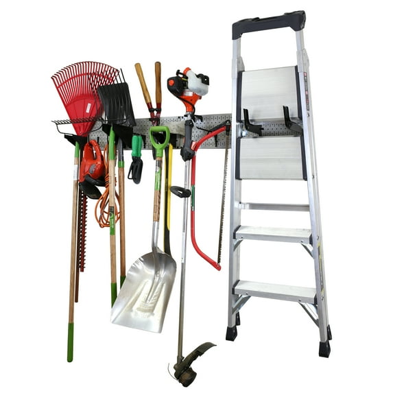 Wall Control Garage Storage Rack Lawn & Garden Tool Organization Wall Mount Organizer - Easy to Install 64 Inch Wide Durable Gray Metal Pegboard Set (Grey Pegboard)