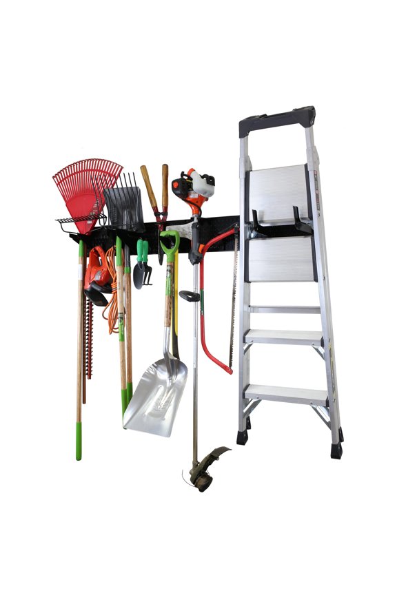 Garage Storage Rack Lawn & Garden Tool Organization Wall Mount Organizer - Easy to Install 64" Wide Heavy Duty Metal Pegboard Set (Black Pegboard)