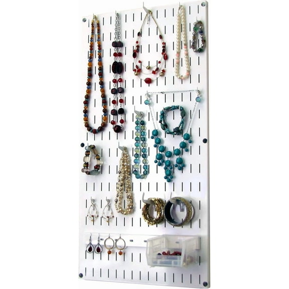 Wall Control Jewelry Organizer Wall Hanging Jewelry Holder Kit Wall Mounted Necklace Organizer Kit in White