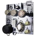 thumbnail image 1 of Wall Control Kitchen Pegboard Organizer Pots and Pans Pegboard Pack Storage and Organization Kit with Metallic Silver Pegboard and Blue Accessories, 1 of 8