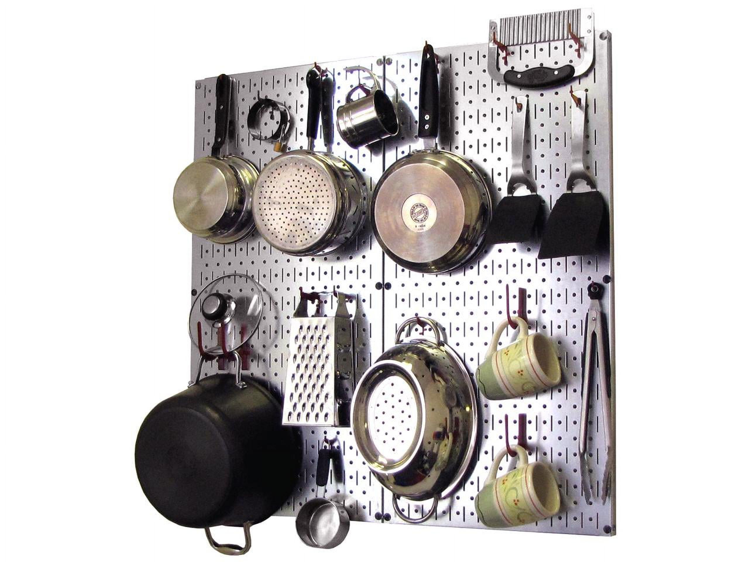 Wall Control Kitchen Pegboard Organizer Pots and Pans Pegboard Pack Storage and Organization Kit with Metallic Silver Pegboard and Red Accessories - image 1 of 7