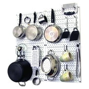 Wall Control Kitchen Pegboard Organizer Pots and Pans Pegboard Pack Storage and Organization Kit with White Pegboard and Black Accessories